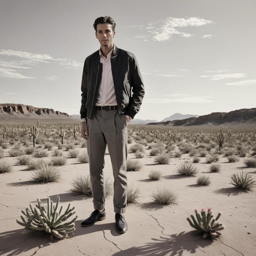 Poised Man in Serene Desert Landscape