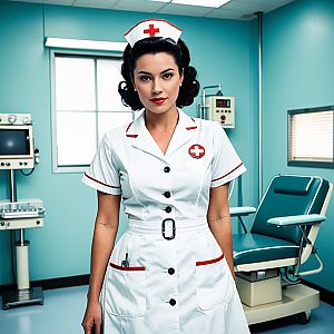 Vintage Nurse in Retro Medical Room
