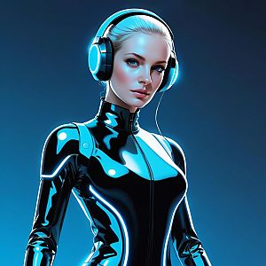 Futuristic Woman in Glossy Bodysuit