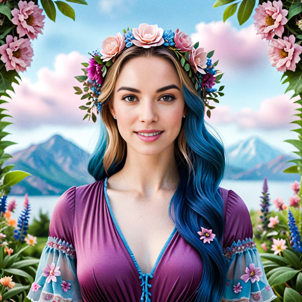 Woman in Floral Crown Surrounded by Nature