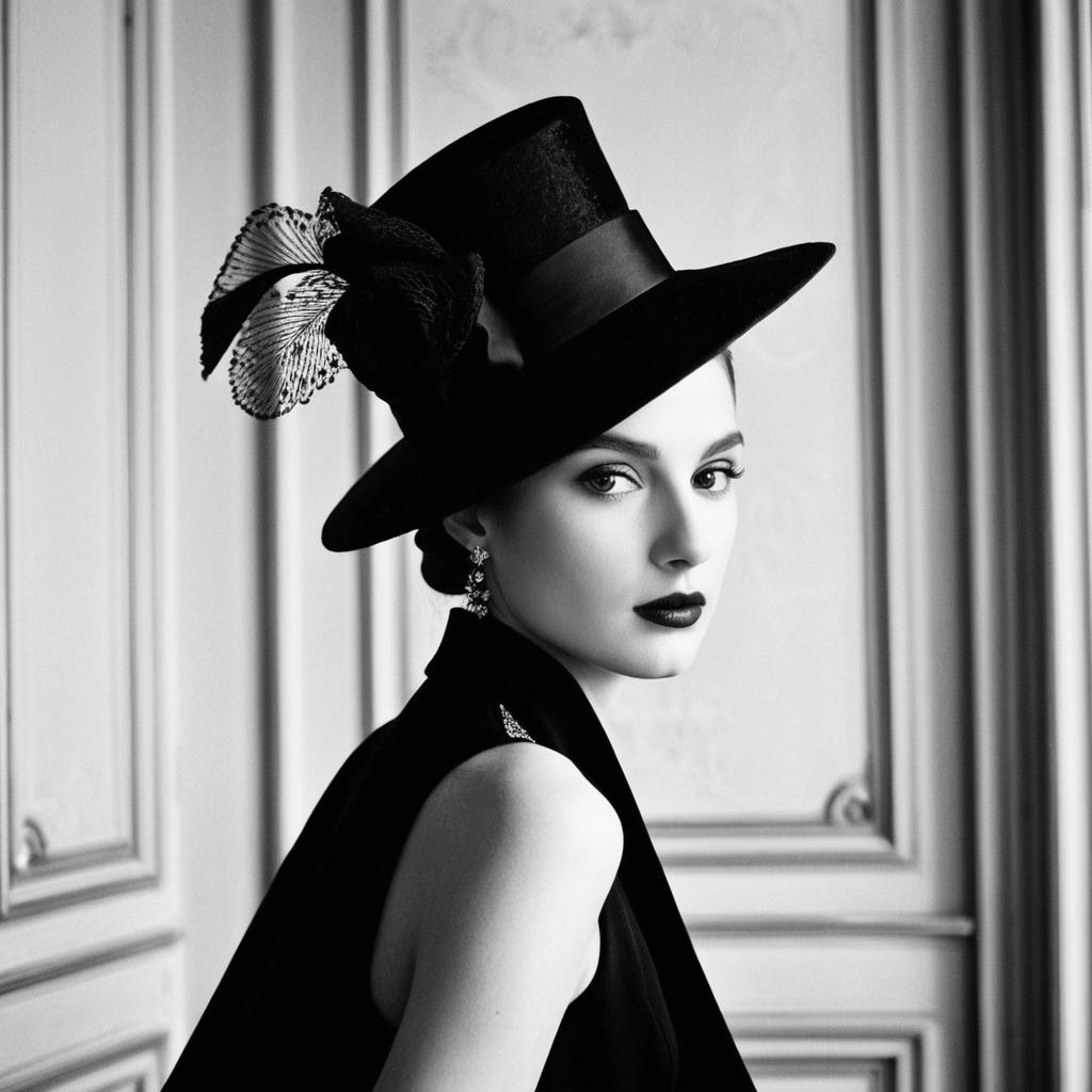Vintage Black and White Portrait of Woman in Elegant Hat