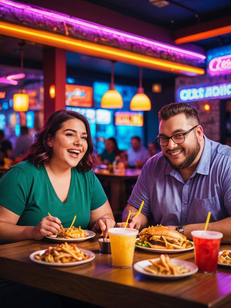 Cheerful Couple Enjoying Fast Food Meal