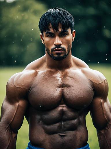 Muscular Man with Defined Physique Outdoors Fitness Portrait