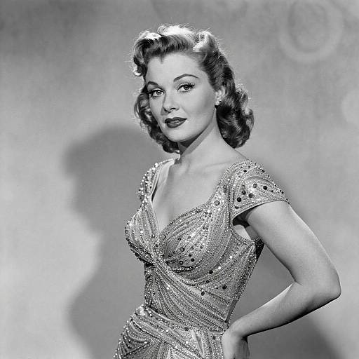 1950s Glamorous Woman in Sequined Dress Classic Black and White Portrait