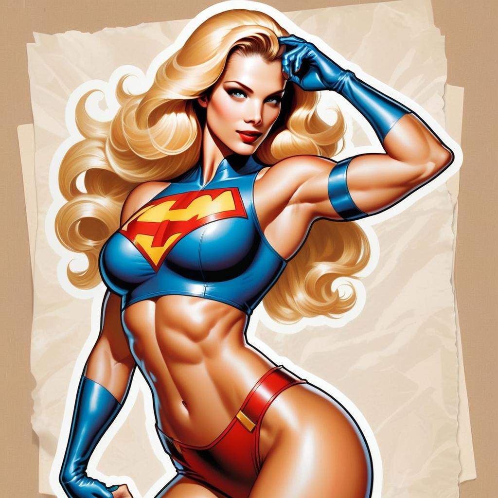 Muscular Woman Superhero Comic Book Style Digital Illustration
