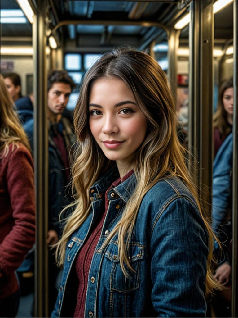 Confident Young Woman in Subway