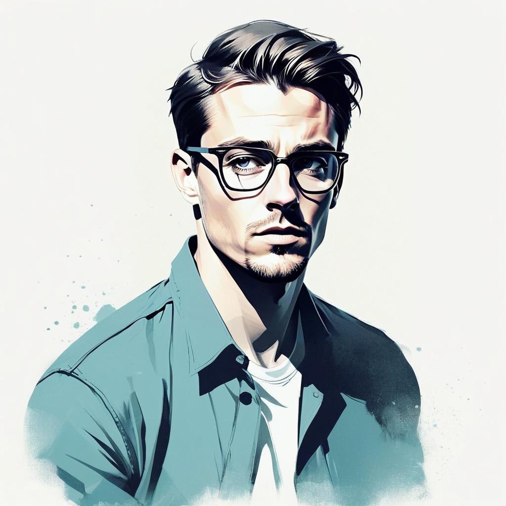 Digital Portrait of a Young Man in Teal Shirt Digital Portrait of a Young Man in Teal Shirt