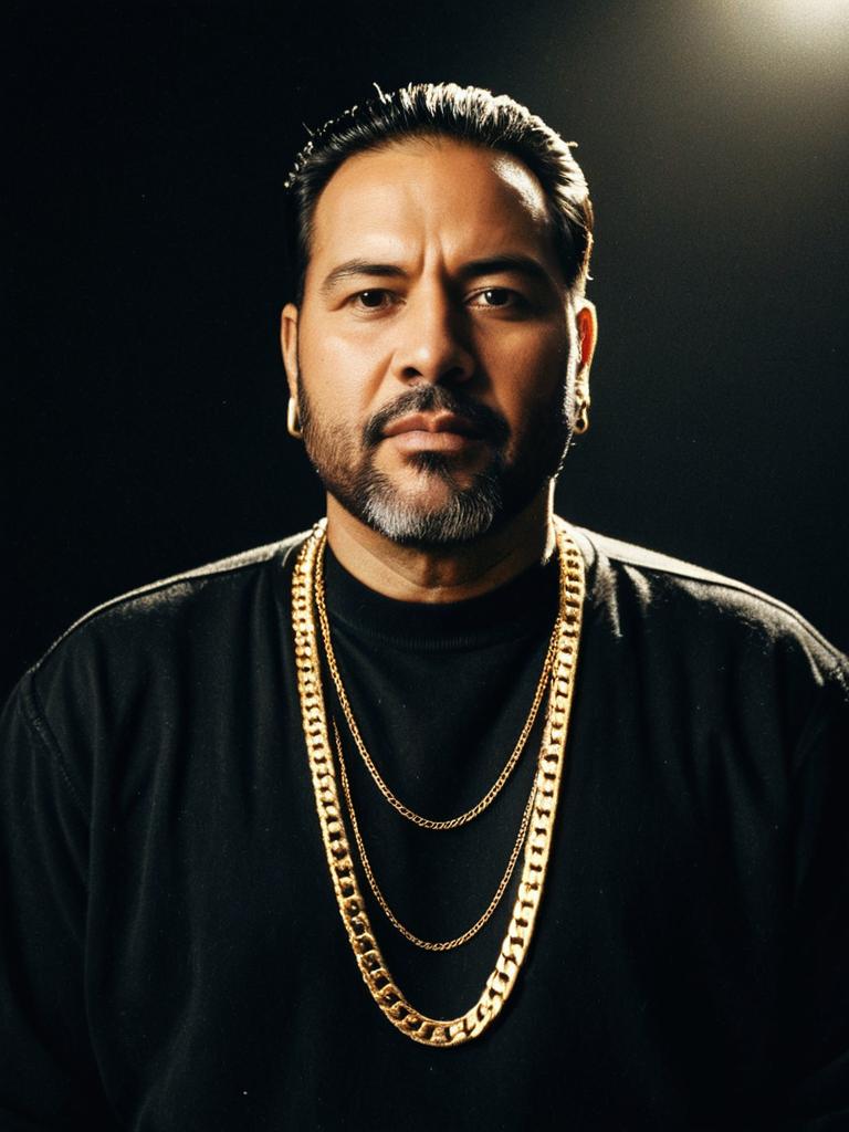 Dramatic Studio Portrait of Man Wearing Gold Jewelry Chains Dramatic Studio Portrait of Man Wearing Gold Jewelry Chains