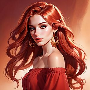 Portrait of a Woman with Red Hair in Off-the-Shoulder Dress