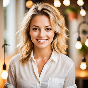 Smiling Young Woman in Casual White Shirt