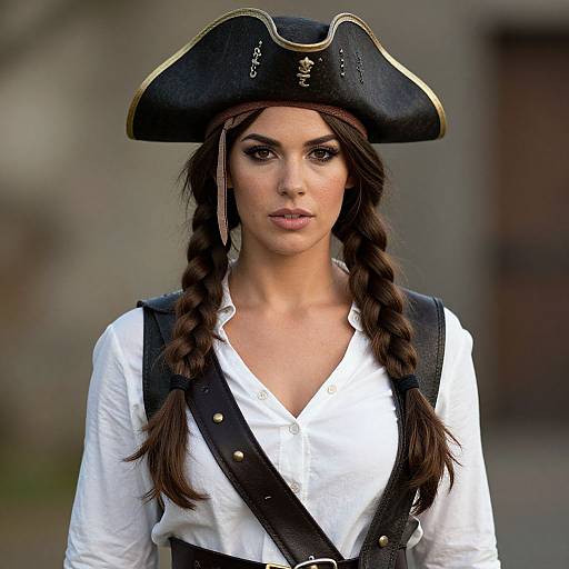Portrait of Woman in Pirate Costume with Tricorn Hat