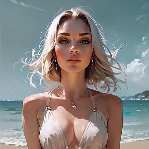 Young Woman on Beach in Bikini