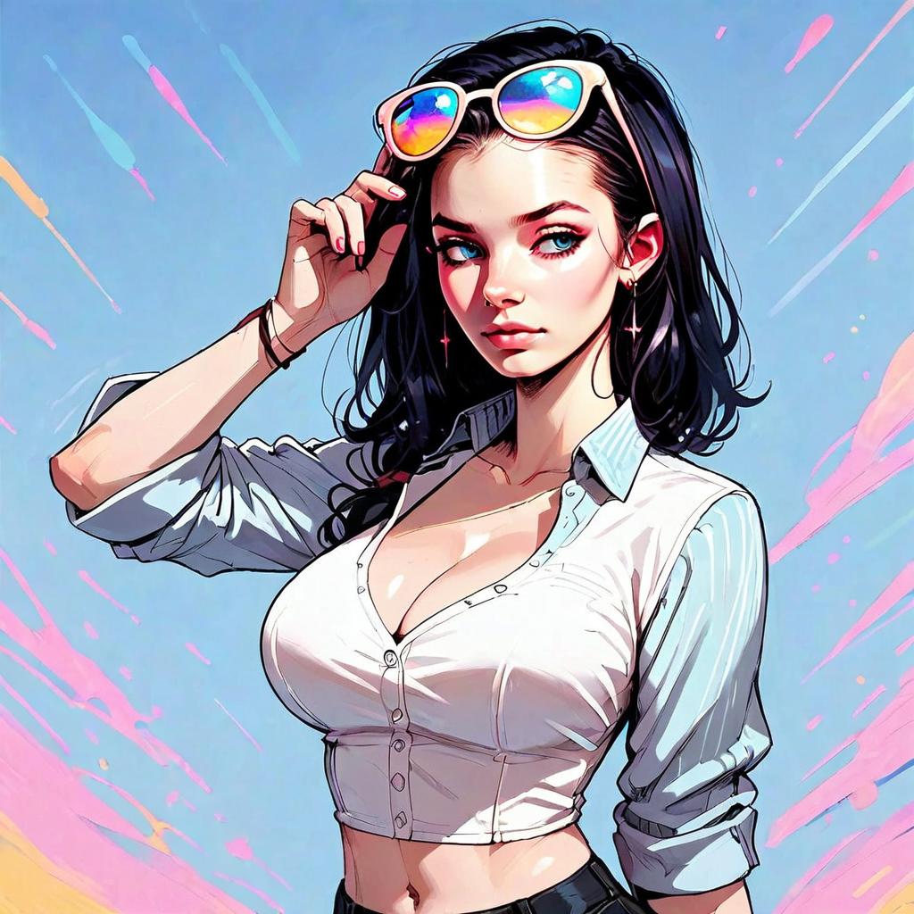 Stylish Confident Woman Digital Art with Reflective Sunglasses and Vivid Colors