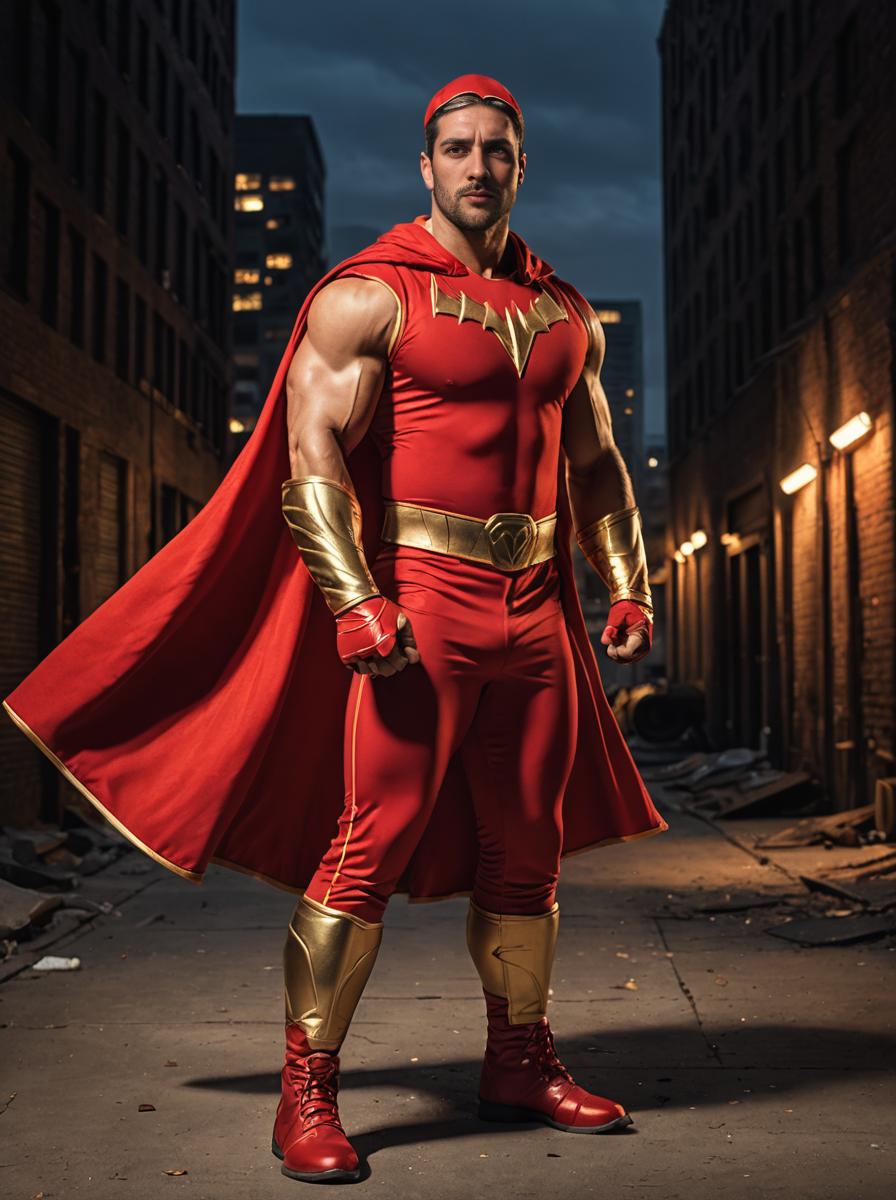 Muscular Superhero in Urban Alley