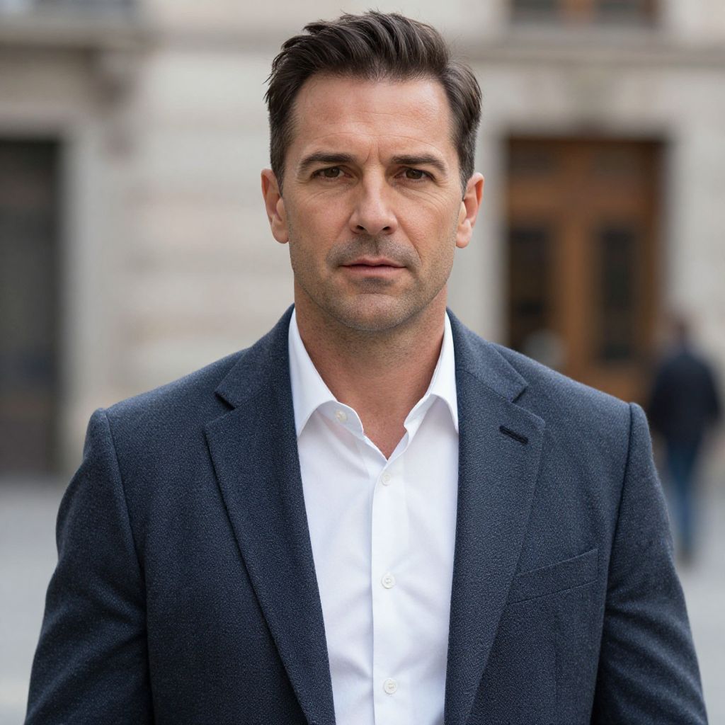 Professional Man in Navy Blazer Outdoor Portrait