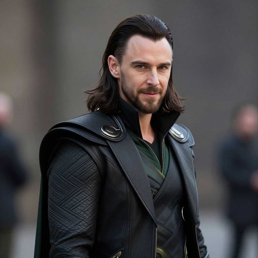 Man in Black Leather Costume with Silver Accents Close-Up