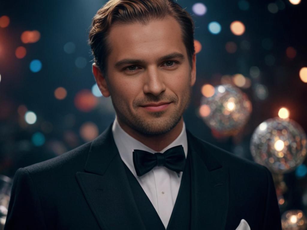 Dapper Man in Tuxedo with Elegant Lights