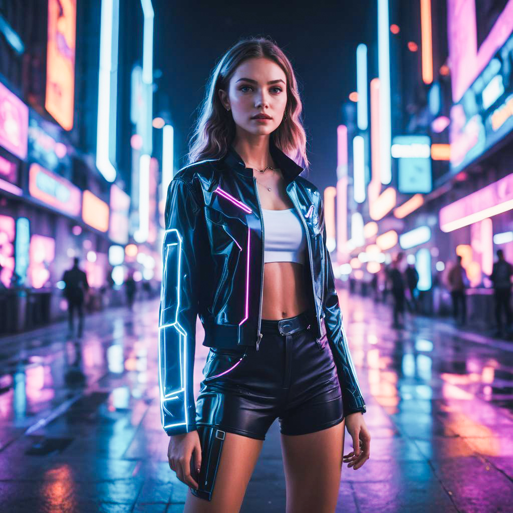 Confident Woman in Neon Urban Setting