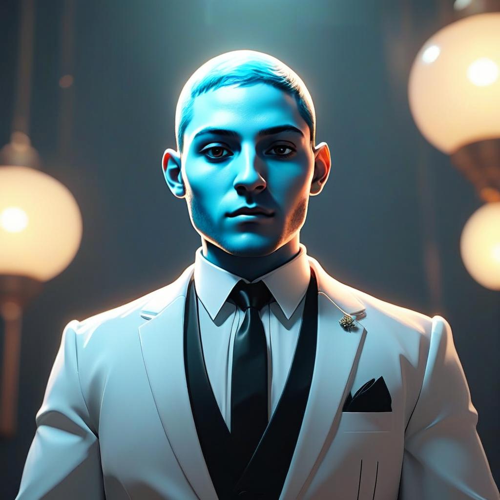 Stylish Young Man in White Suit with Cinematic Lighting