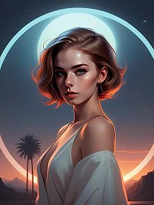 Digital Portrait of Young Woman with Halo