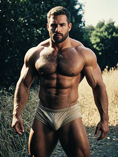 Photorealistic Outdoor Portrait of Muscular Man in Buff Male Costume