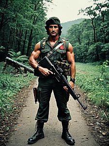 Man in Rambo First Blood Military Costume Full Body Cosplay Photo