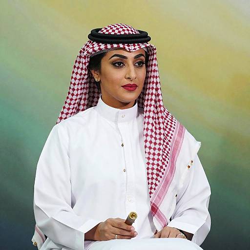 Confident Woman in Traditional Middle Eastern Thobe and Red Keffiyeh