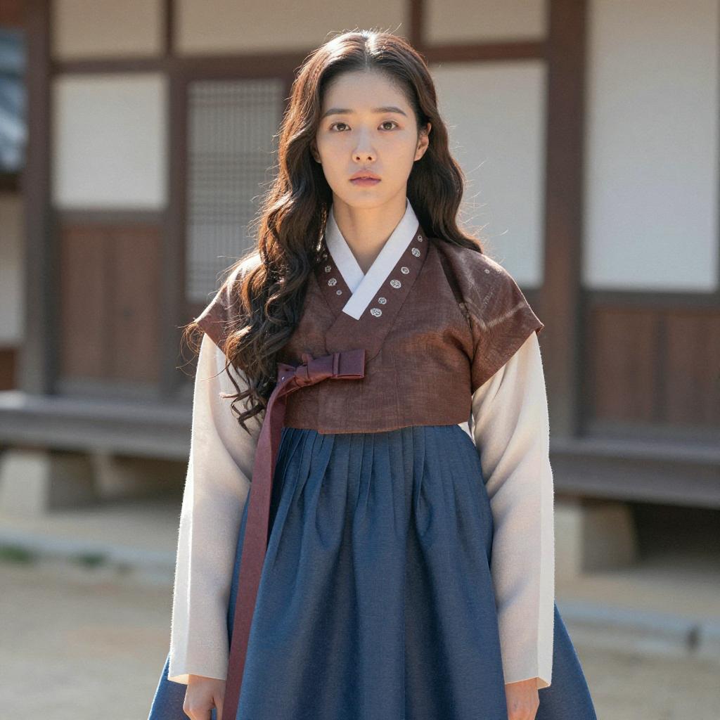 Young Woman Wearing Traditional Korean Hanbok Outdoors