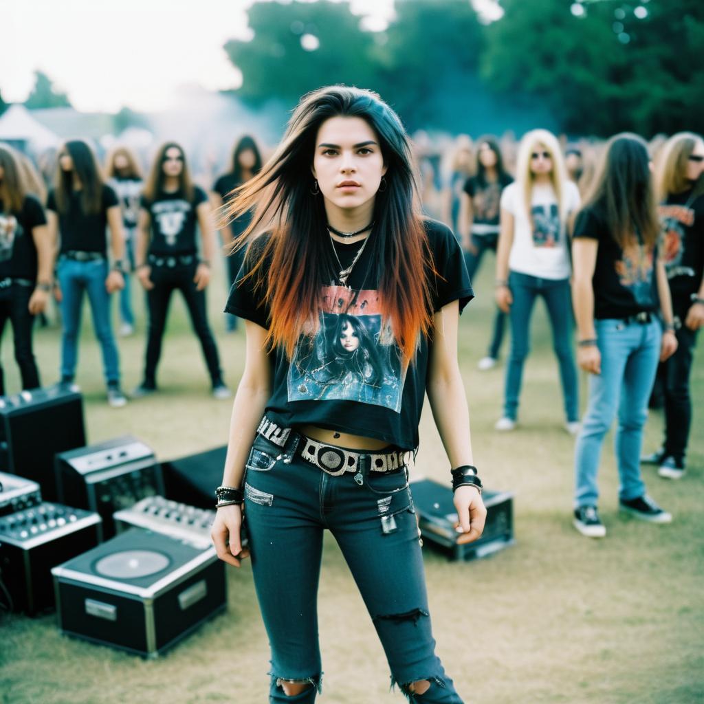 Confident Young Woman in Edgy Rock Style