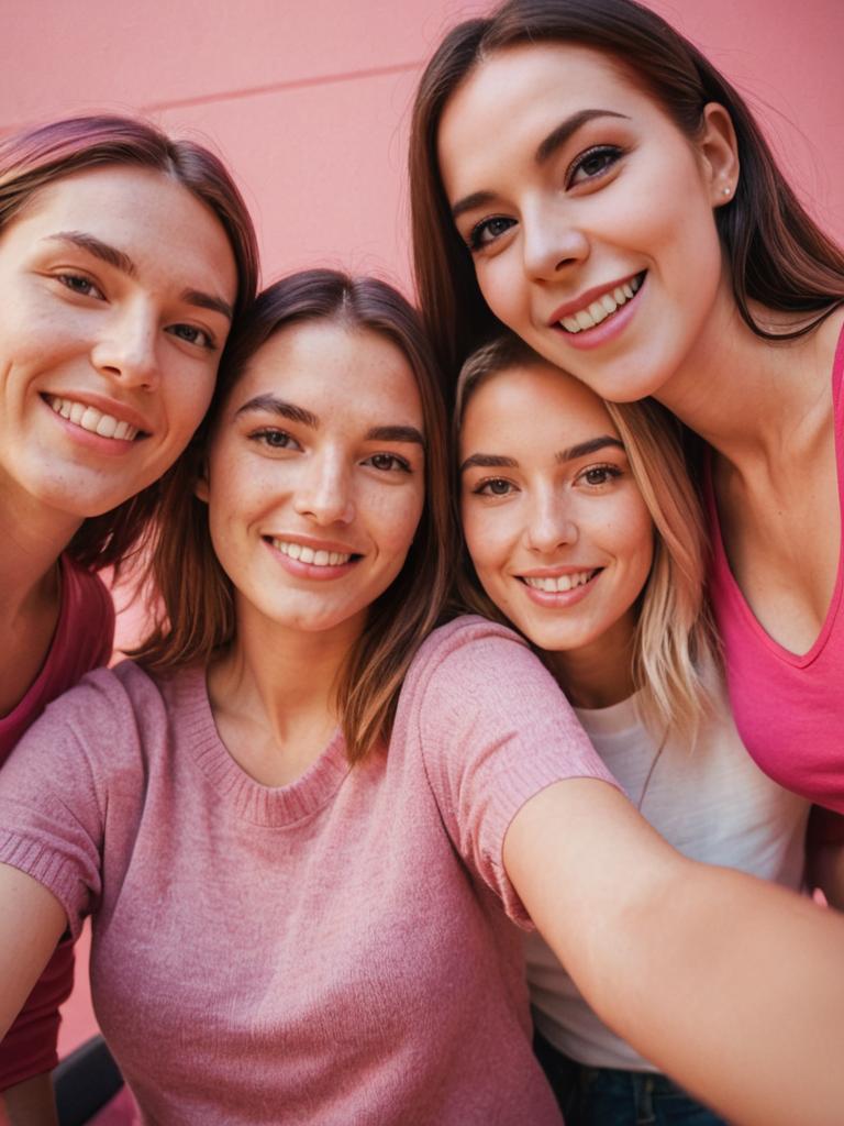 Smiling Women in Pink - Friendship & Camaraderie