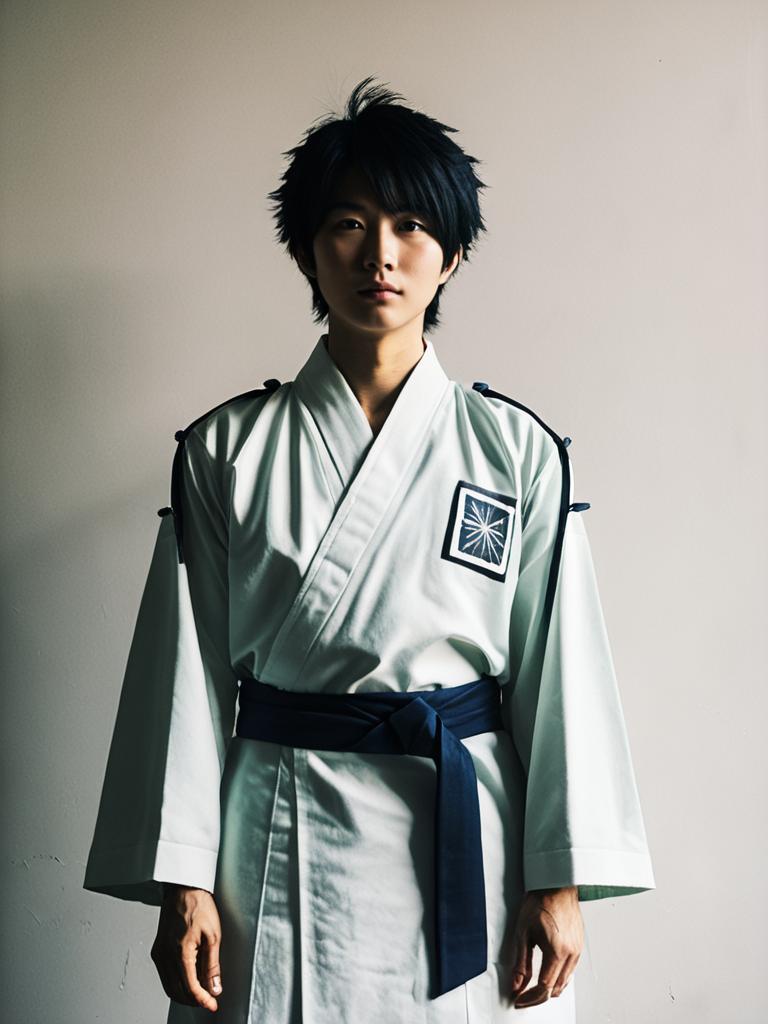 Man Wearing Seishi Yodogawa Cosplay Costume in Realistic Photo
