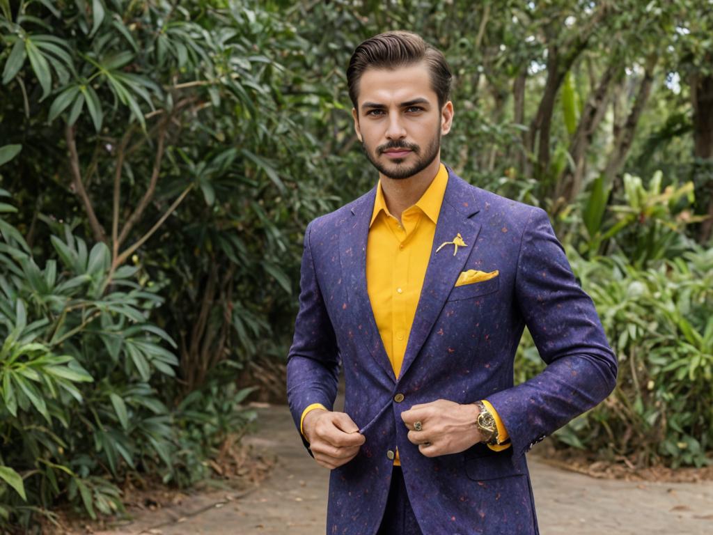 Confident Man in Stylish Yellow Waistcoat and Patterned Blazer