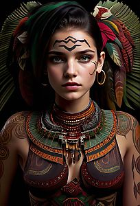 Young Woman in Tribal Attire and Face Paint