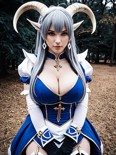 Granblue Fantasy Alicia Cosplay with Horns and Silver Hair