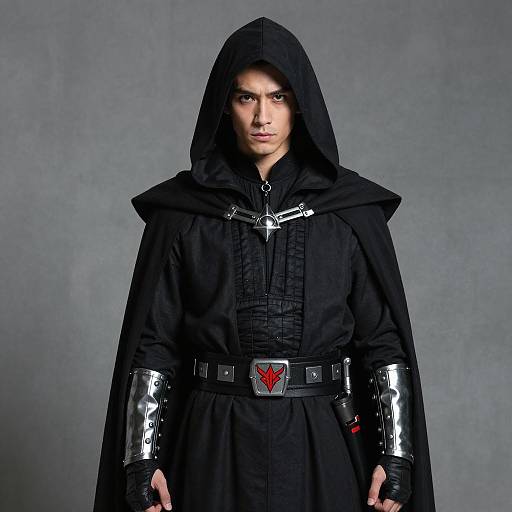 Man in Black Hooded Sci-Fi Fantasy Cloak Costume