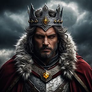 Medieval King Portrait with Crown and Cape