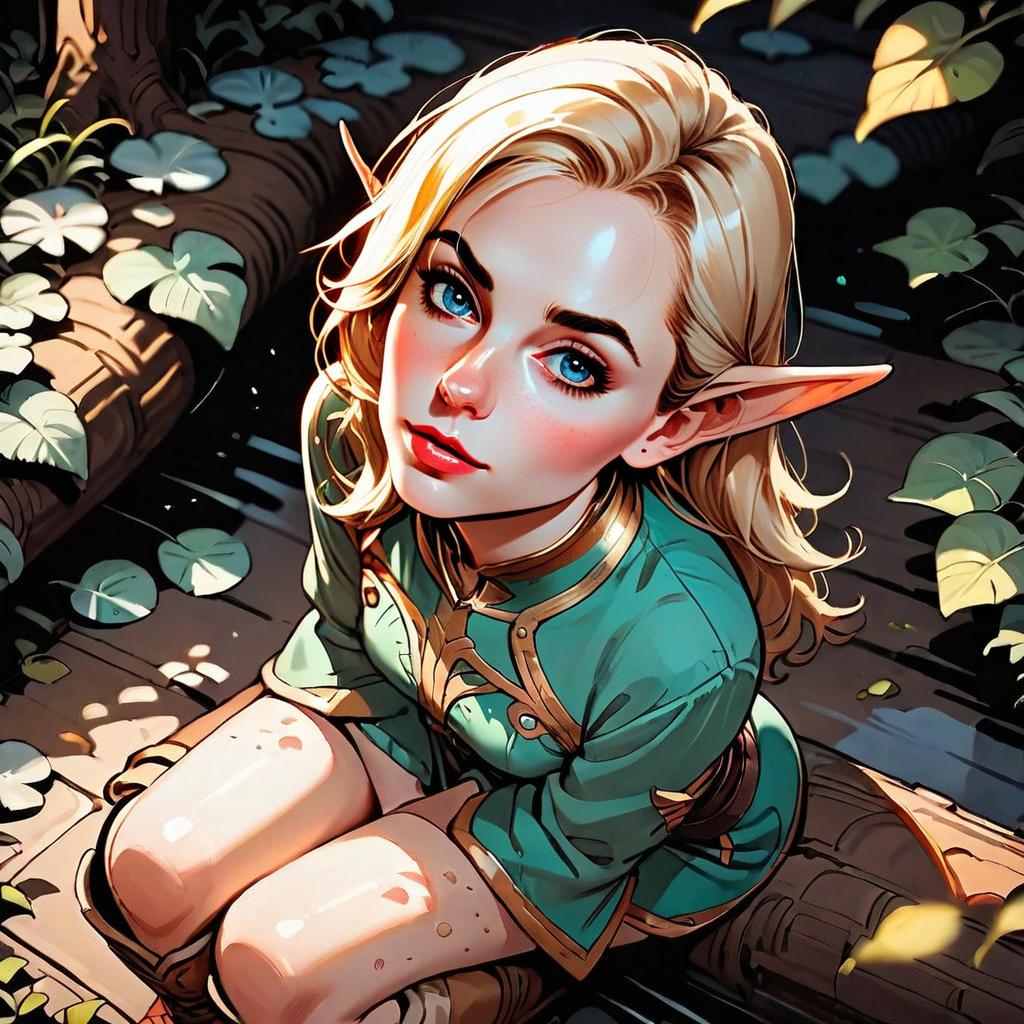 Fantasy Elf Woman in Forest Digital Artwork