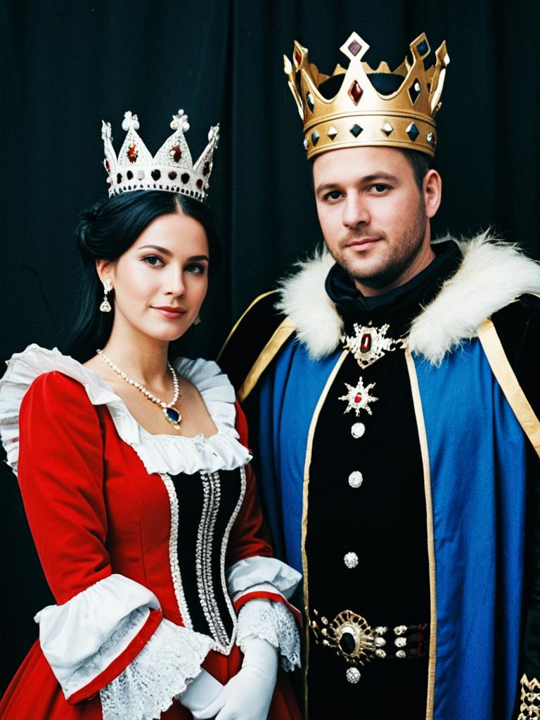 Couple in King and Queen Costumes Cosplay Festival Portrait