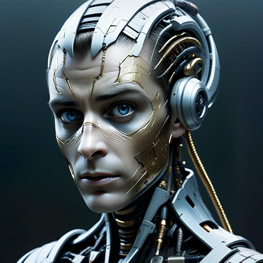 Hyper-Realistic Man with Robotic Components