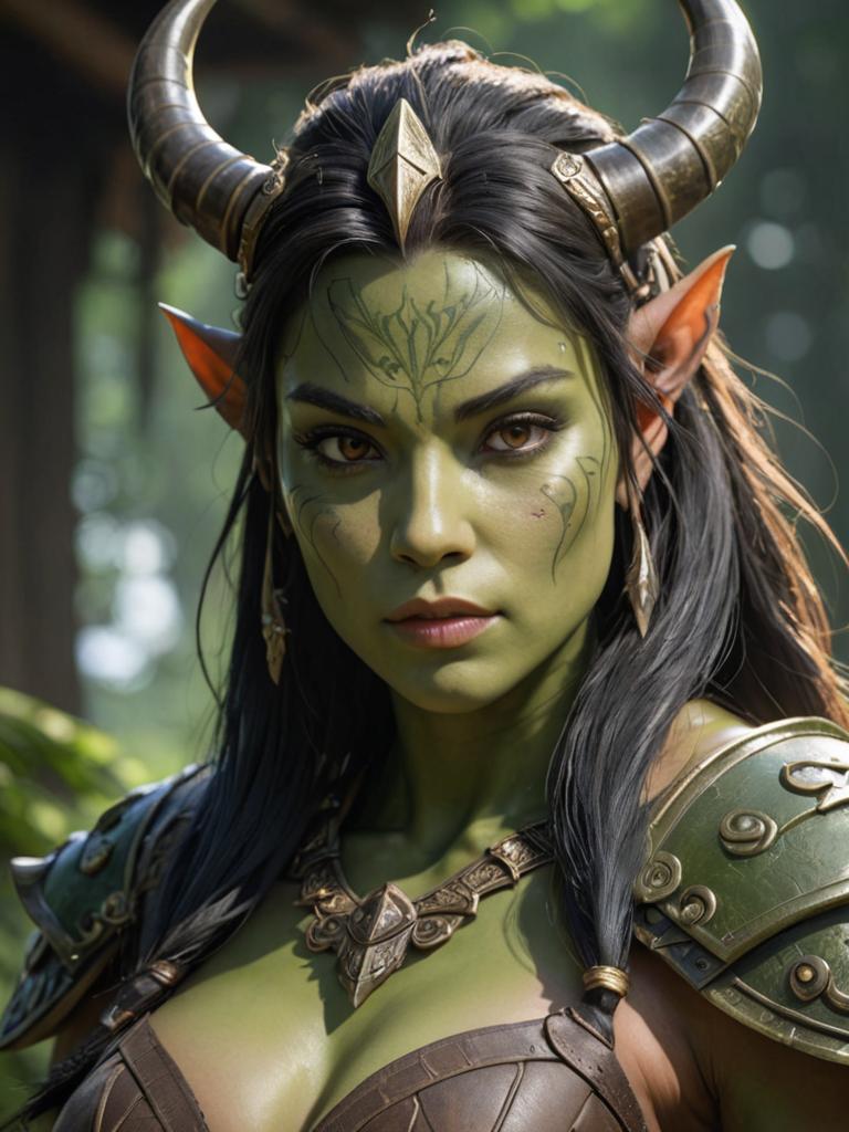 Artistic Female Orc with Tusks and Olive Green Skin