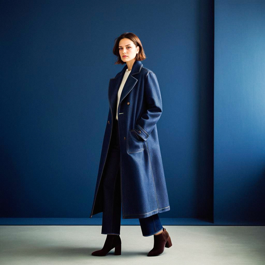 Stylish Woman in Navy Coat and Trousers