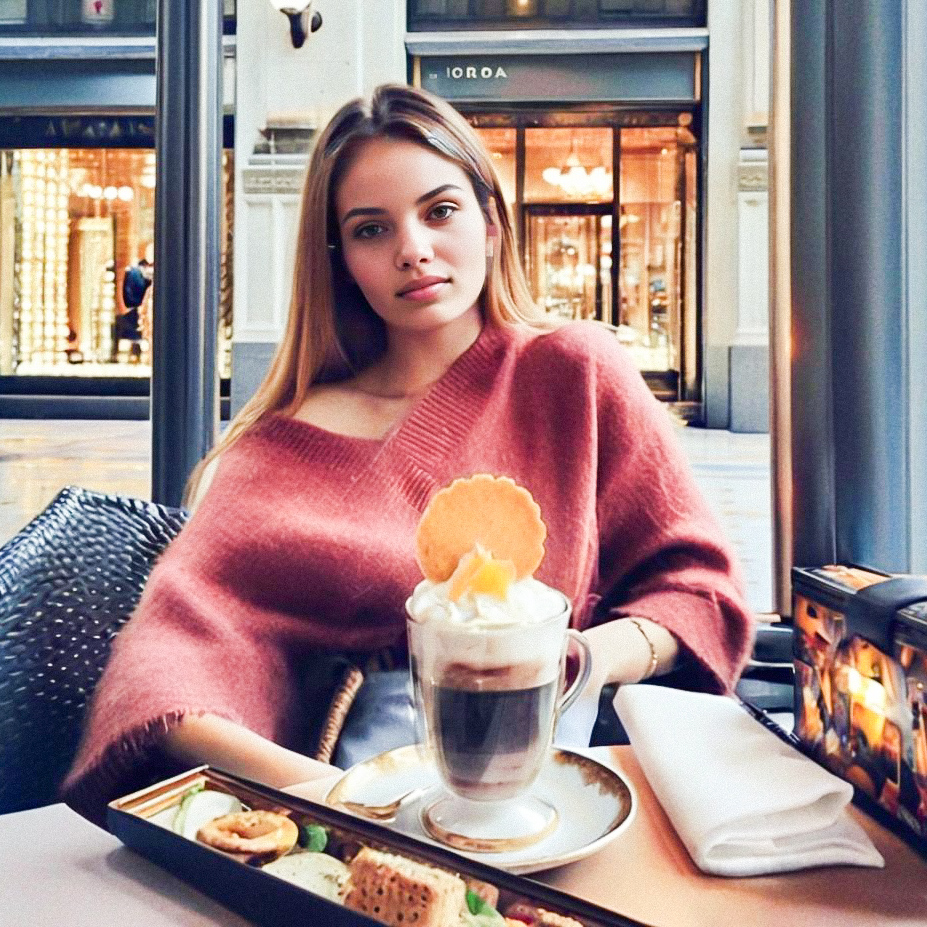 Young Woman Enjoying Dessert in Cozy Café Young Woman Enjoying Dessert in Cozy Café