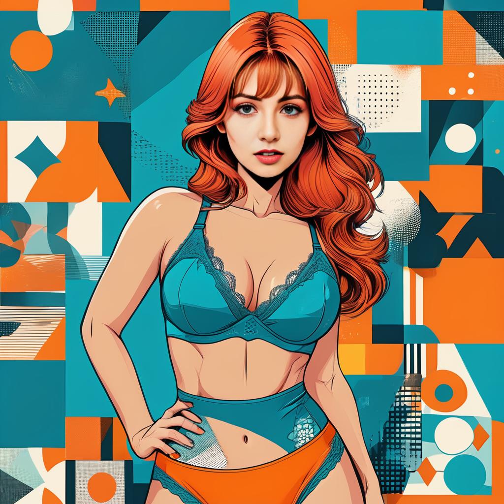 Confident Woman in Teal and Orange Lingerie Confident Woman in Teal and Orange Lingerie