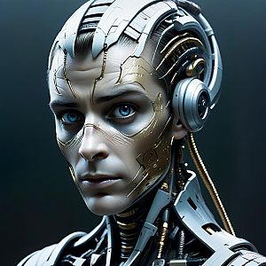 Hyper-Realistic Man with Robotic Components