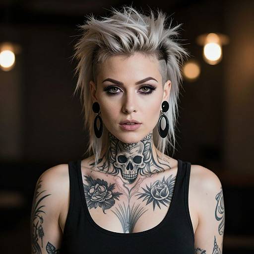 Edgy Woman with Spiked Blonde Hair and Intricate Skull Tattoos