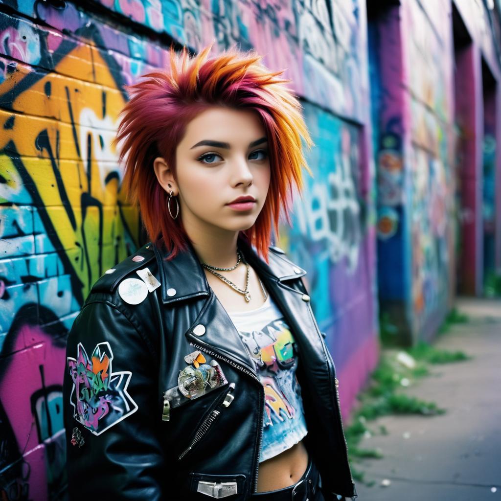 Sassy Young Woman with Spiky Hair in Punk Style