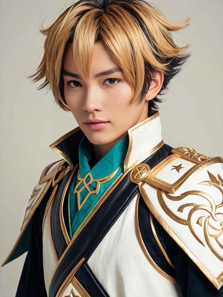 Man in Detailed Childe Genshin Impact Costume Close-Up Headshot