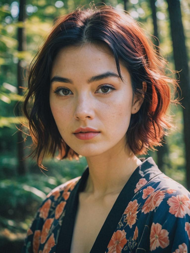 Young Woman with Short Red Hair in Nature