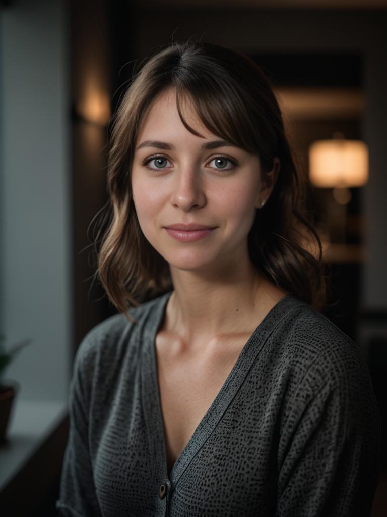 Serene Woman in Cozy Indoor Setting