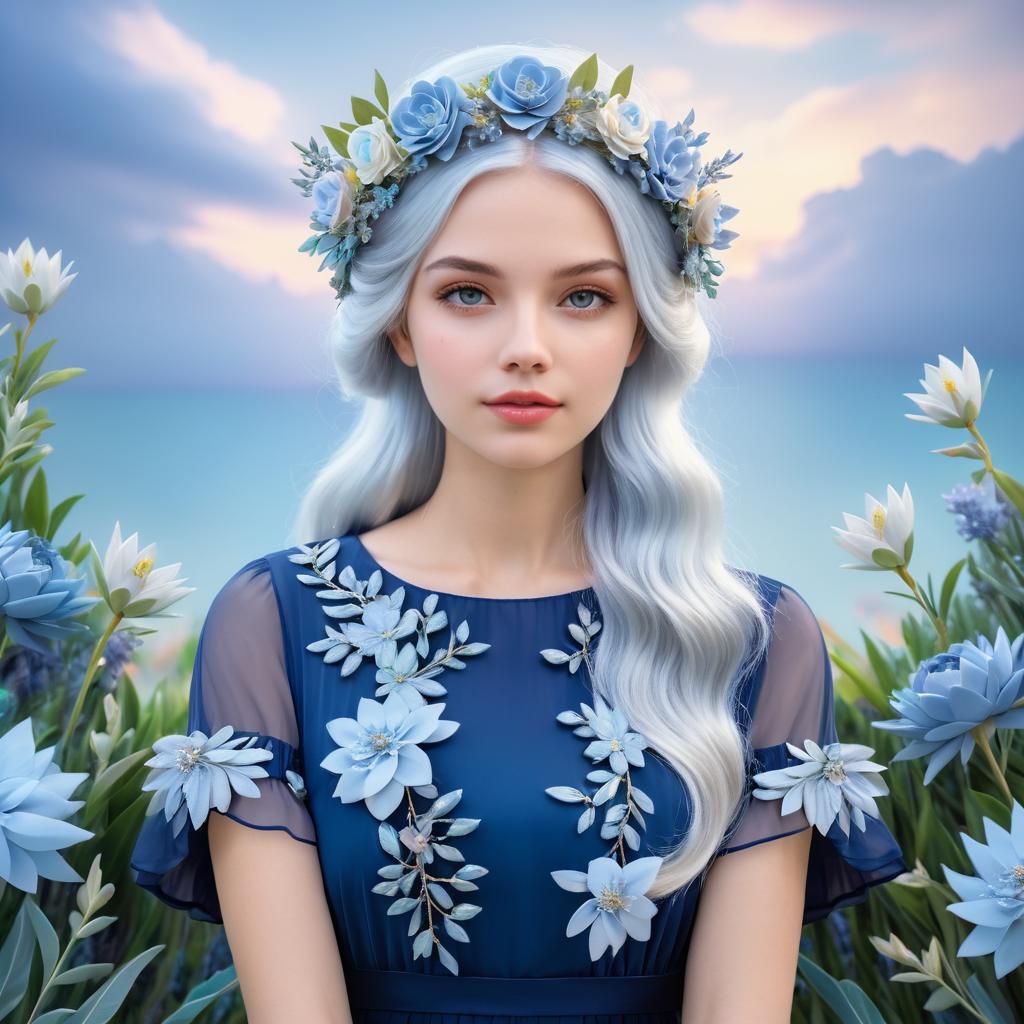 Young Woman in Floral Crown by the Coast